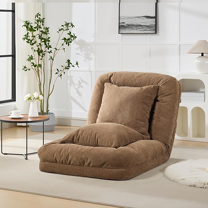 GarveeHome Human Dog Bed for Adult, Comfy Lazy Sofa Bed with 2 Pillows & 5 Adjustable Position, Chenille Upholstered Lounge Chair for Living Room Bedroom Brown