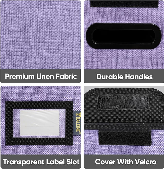 BALEINE File Organizer Box with Lid, Collapsible File Folder Organizer with Plastic Slide, Hanging File Folder Box for Office Document Storage (1 Pack, Purple, S)