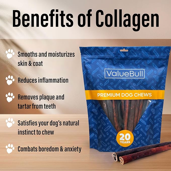 ValueBull Collagen Sticks for Dogs, 12 Inch Medium Chews, Natural Long-Lasting Dog Treats, 75 Count - Supports Joints, Skin & Coat with Chondroitin & Glucosamine