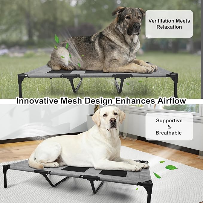 Raised Dog Bed Cooling Cot for Indoor Outdoor Use Portable Waterproof Mesh Pet Bed Washable for Large Medium Small Dogs, Grey