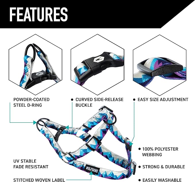 Wolfgang Heavy Duty Adjustable Dog Harness, Pull-Tested for Walking & Training, RockyPeaks Print, X-Large