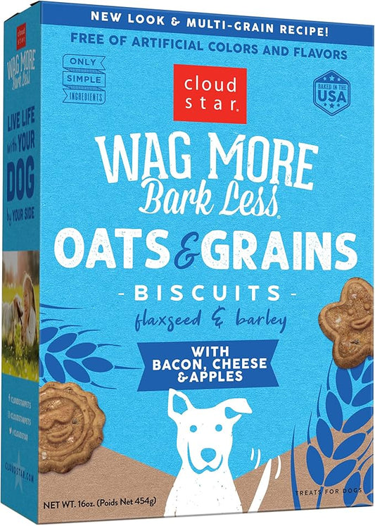 Cloud Star Wag More Bark Less Oats & Grains Crunchy Dog Treats, Bacon, Cheese & Apples, 16 oz. Box