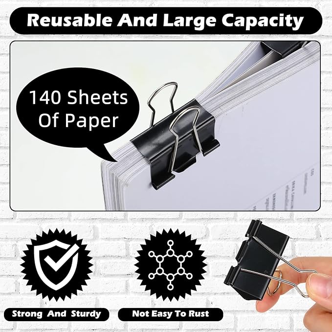 Yexiya 300 Pcs Large Binder Clips Bulk Big Paper Clamps Office Supplies Paper Clamps for Teachers Students School Office Business Paperwork Supplies (Black, 1.61 Inch)