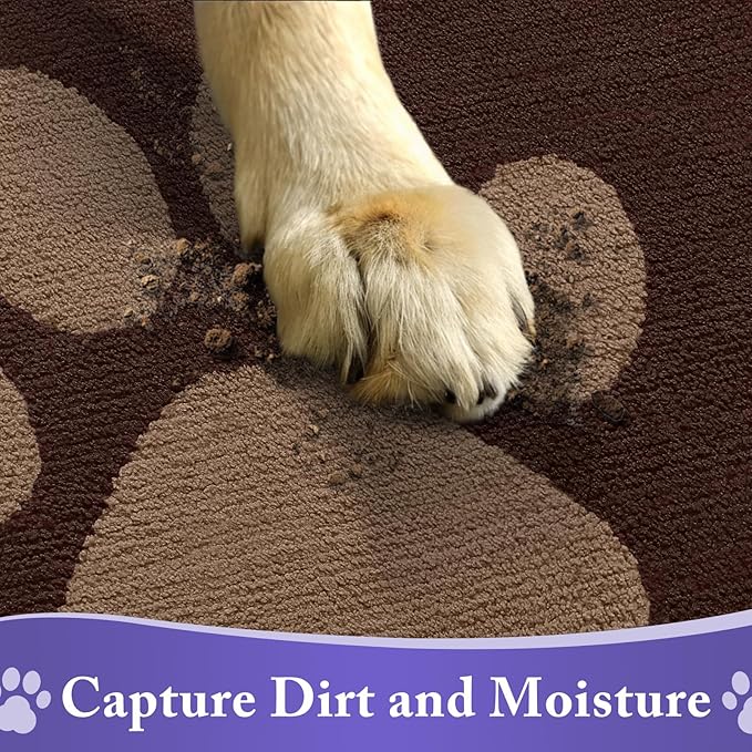 Buganda Dog Door Mat for Muddy Paws, Absorbent Dirt Trapper Non Slip Indoor Doormats, Washable Low-Profile Mat for Mud Dogs, Entryway Carpet for Inside Floor (47x32 Inches, Brown)