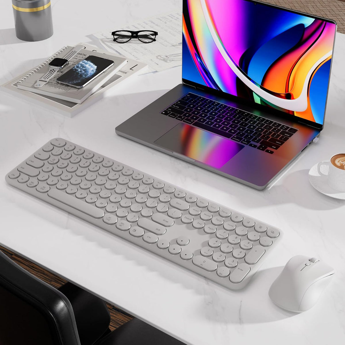 Wireless Keyboard and Mouse Combo, 110-Key Full Size (Gray)