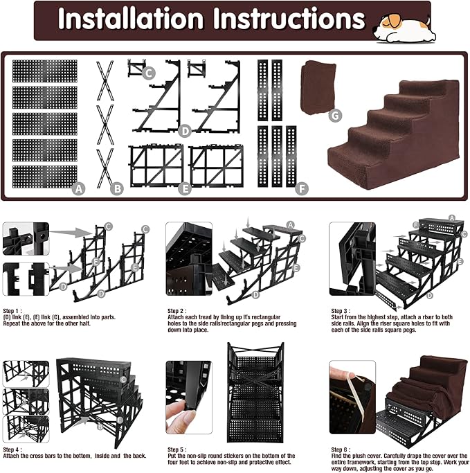 Topmart Plastic Dog Stairs 5 Tiers, Pet Steps/Ladder for Couch/Bed, Non-Slip, Cat Dog Stairs for Old/Injured/Short-Legged Pets