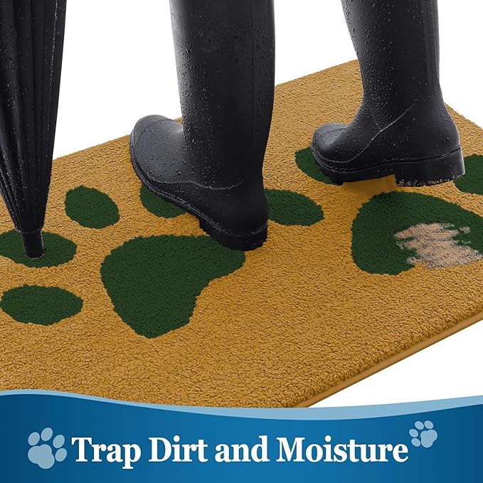 Buganda Dog Door Mat for Muddy Paws, Absorbent Dirt Trapper Washable Indoor Doormats, Non Slip Low-Profile Mud Mat for Dogs, Front Entrance Doormat for Inside Floor (30x20 Inches, Yellow and Green)