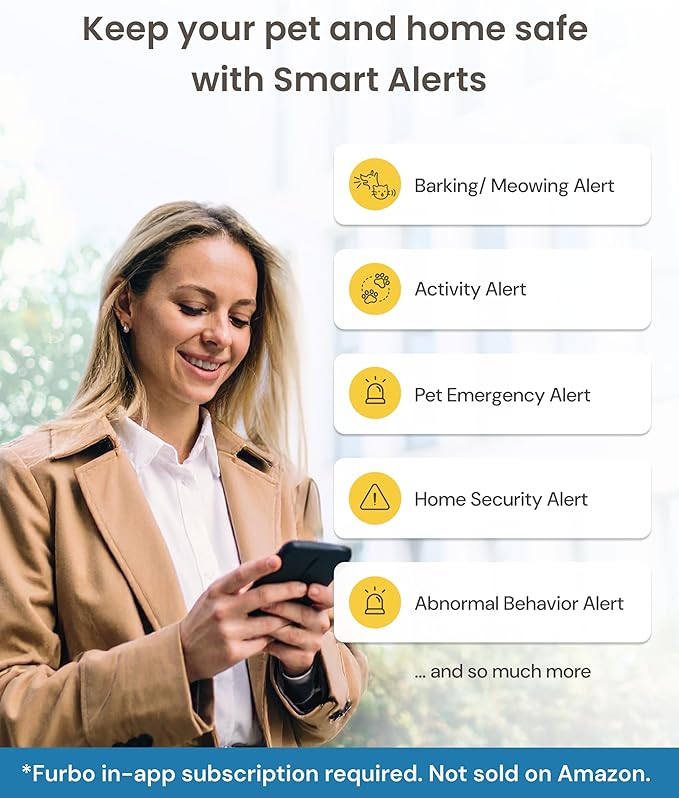 Furbo Mini 360° 2K QHD Pet Camera + Power Adapter - Unlock w/Paid Plan: Dog & Cat Safety Alerts, Smart Cam Rotating Treat Toss w/2-Way Speaker (Low Risk Subscription Required, 3mo Min. Cancel Anytime)