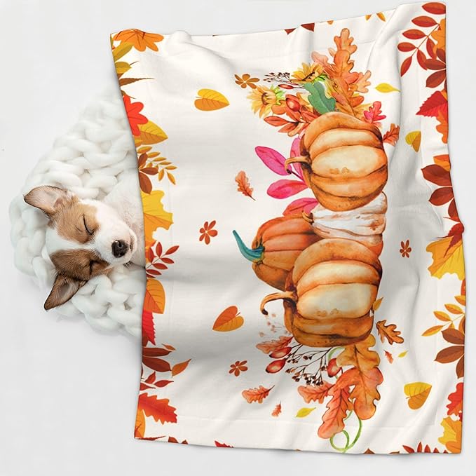 Pumpkins Blanket for Dog Cat - Orange Fall Throw Blanket 30x20 Autumn Pet Blanket for Couch Sofa Bed