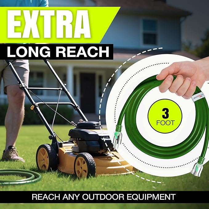 3ft Outdoor/Indoor Extension Cord 10/3 Gauge Ultra Heavy Duty 3 Prong SJTW, Waterproof, ETL Listed, Flexible Cold-Resistant Long Power Cord,15A 125V 1875W, Green by LifeSupplyUSA
