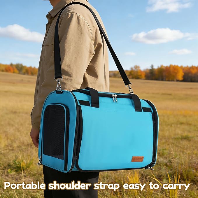 TWDEPART Cat Carrier Backpack - Multifunctional, Firm & Foldable with Roll-Up Shade, Breathable Design Includes Collapsible Bowl and Cushion (Blue)