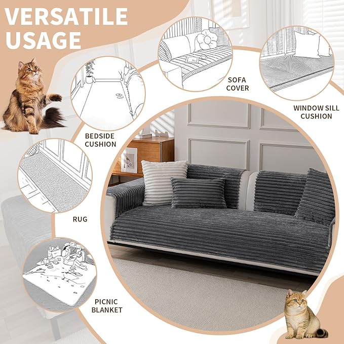 Waterproof Couch Cover for Dogs, Sofa Covers Washable & Non-Slip, Soft Dog Bed Blanket Protector for Sectional, Loveseat, Living Room Furniture (Dark Grey, 35"x 74" 1 Pack)