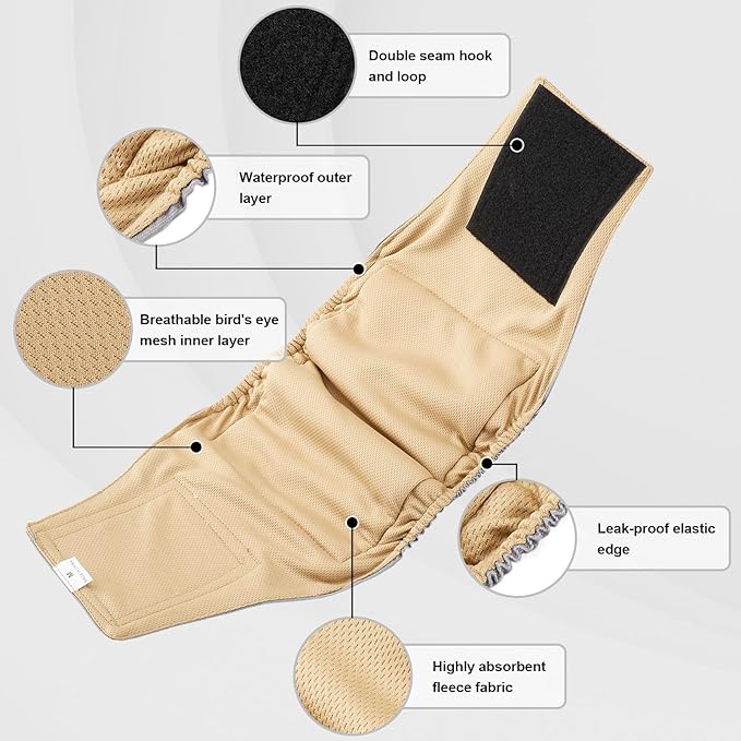 Washable Male Dog Diapers Reusable, Premium Belly Bands for Male Dogs, Pack of 3, High Absorbing Extra Extra Large Male Dog Pee Wraps for Puppy in Incontinence or Excitable Urination and Training(XXL)
