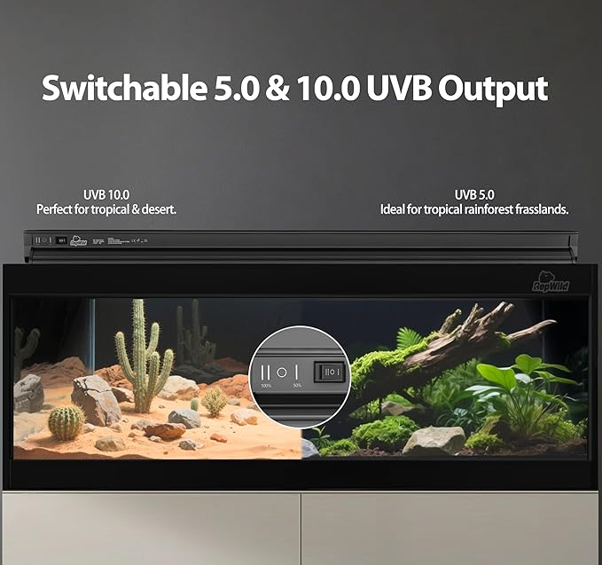 T5 HO 10.0 UVB Light for Reptiles, 24W Light Fixture Combo Kit with Switchable 5.0 & 10.0 UVB Output, 22" Fluorescent Tube UVA UVB Reptile Light for Reptile Eco-Tanks and Aquariums