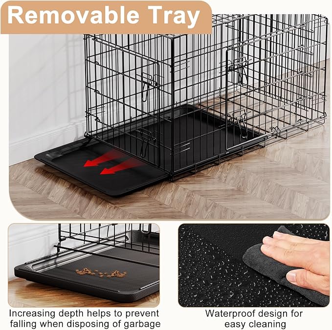 FDW Dog Crate 36inch Dog Cage Foldable Metal Kennel with Leakproof Tray Foldable Design Indoor Outdoor Use for Medium Dogs,Black