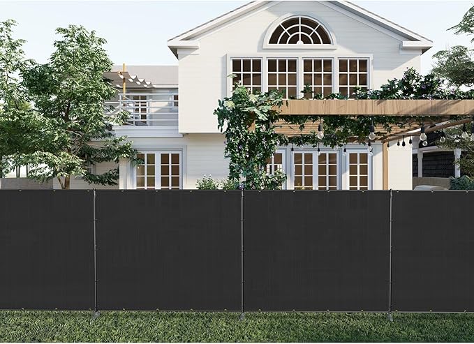 Patio 5' x 43' Outdoor Privacy Screen Freestanding Temporary Fence Panels Net Cover with Metal Poles for Outside Backyard Pool Garden Air Conditioner Fencing, Black