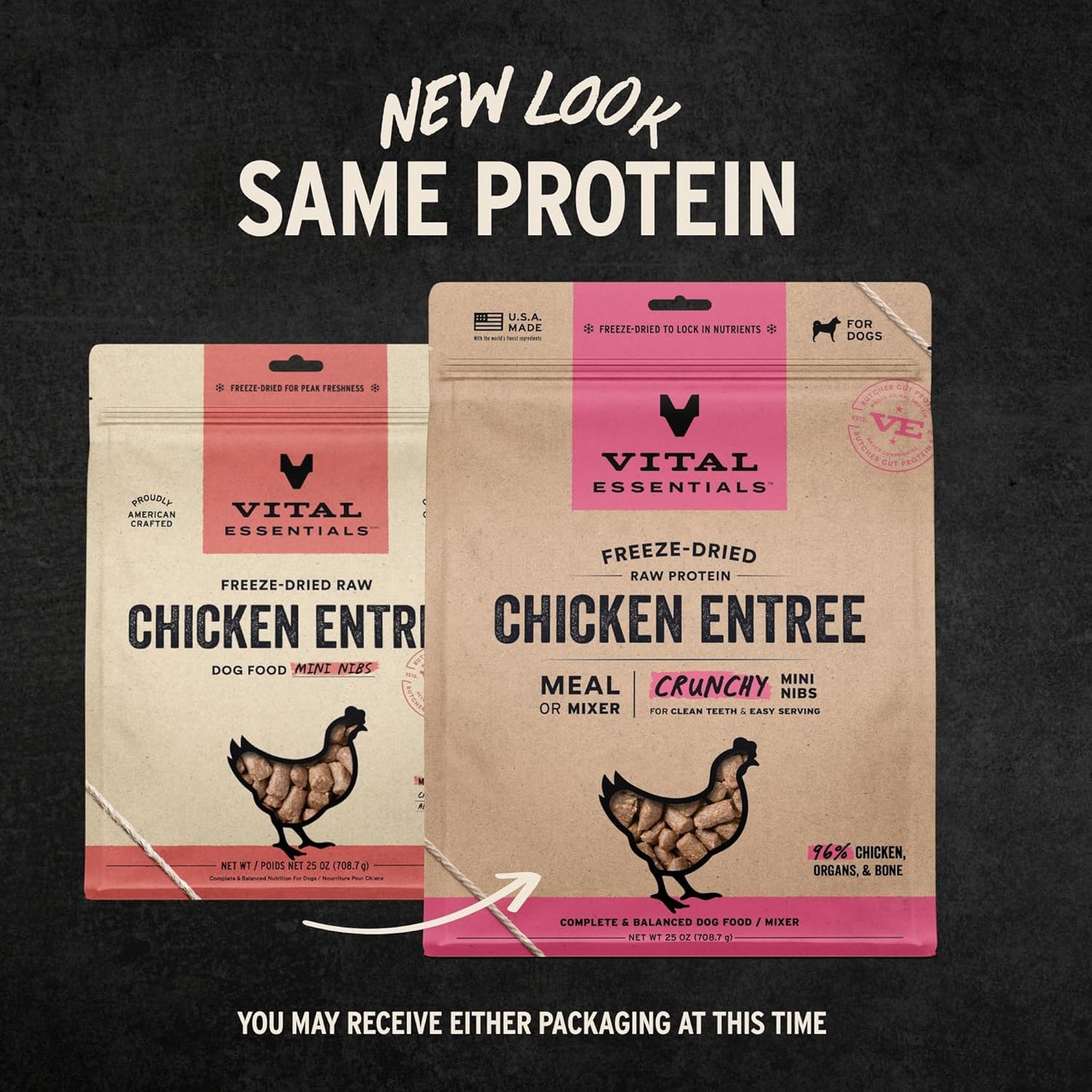 Vital Essentials Freeze-Dried Raw Chicken Meal or Mixer Dog Food Crunchy Mini Nibs, 25 oz