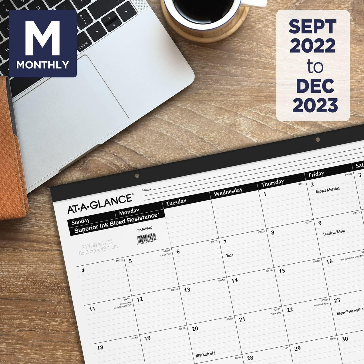 AT-A-GLANCE 2022-2023 Desk Calendar, Monthly Academic Desk Pad, 21-3/4" x 17", Standard (SK241600)