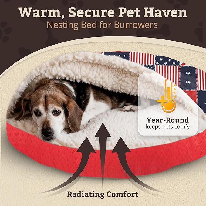 Snoozer Luxury Cozy Cave Pet Bed, Wag Collection, Large - Starpatch Red Diamond