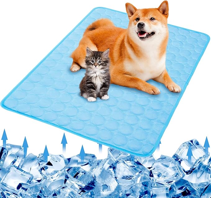 SHEJIZE Dog Cooling Mat Dog Cooling Pad Self Cooling Blanket, Washable Cooling Mat for Dogs, Pet Cooling Mat Keeps Pets Cool in Summer Heat, Resuable Fabric Cooling Mat (Blue, 28x40inch)