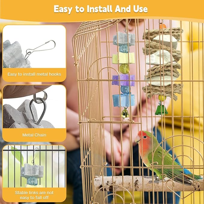 kathson 3 PCS Bird Toys, Parrot Toys, Parakeet Cuttlebone Beak Stone Mineral Lava Blocks Trimming Chew Toys for Conures Cockatiels Parrots Budgies and African Gray