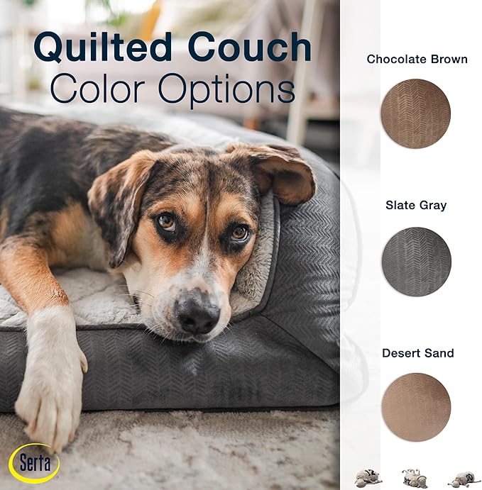 Serta Orthopedic Quilted Couch Dog Bed for Pets – Chocolate Brown (X-Large)