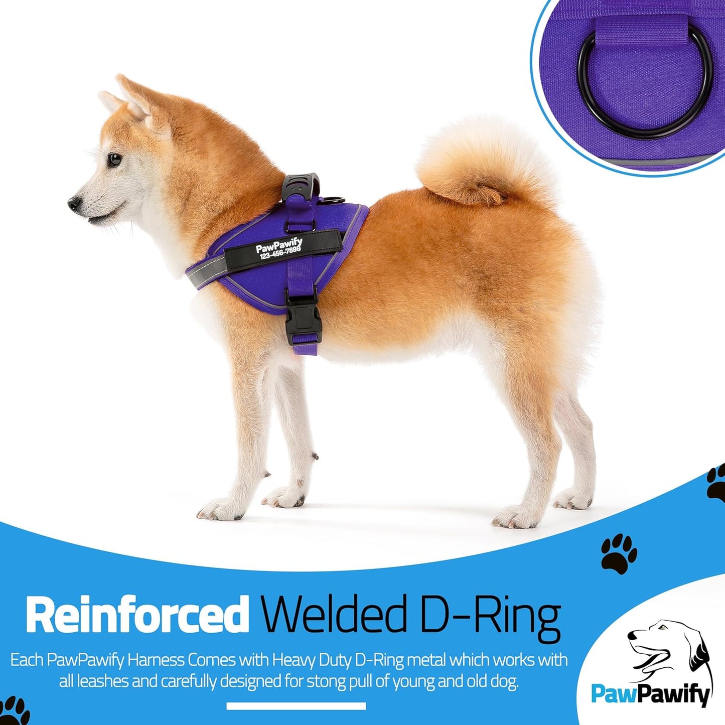 PawPawify Custom No Pull Dog Harness with Name and Phone Number, Heavy Duty Personalized Pet Vest to Prevent Tugging, Pulling, or Choking, Training and Walking (New Purple, S (10-19LBS))