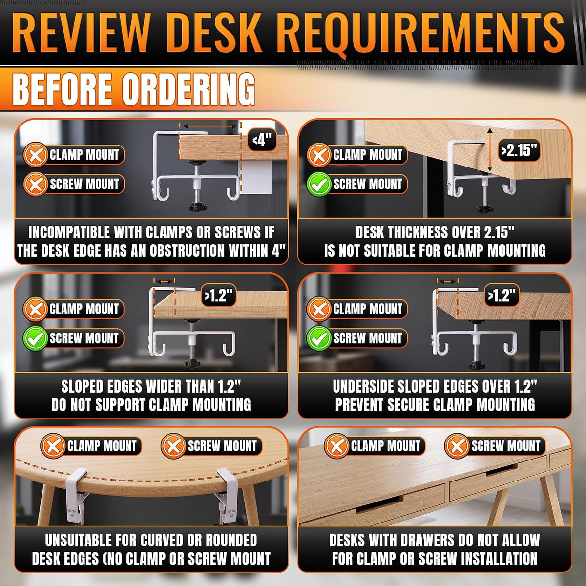 Under Desk Cable Management Tray 36" — No Drill Clamp-On Cord Organizer for Desk with Built-in Ties, Heavy Duty Metal Clamp, Foldable 600D Oxford Fabric for Home Office, WFH & Gaming PC Setup (White)