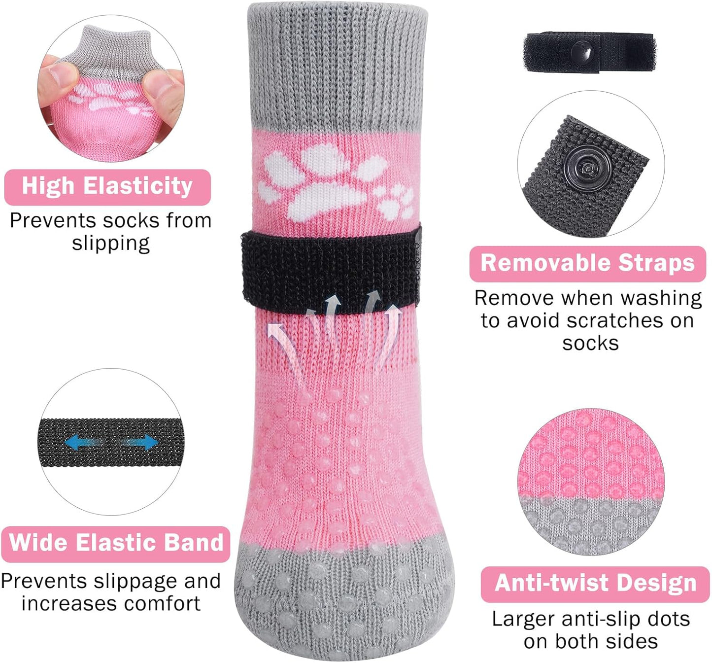 SCENEREAL Anti Slip Dog Sock to Prevent Licking Paws for Hardwood Floors, Boots & Paw Protector Shoes for Hot/Cold Pavement with Grippers, Double Sides Grips for Small Medium Large Senior Dogs, M