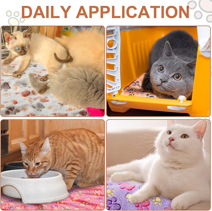 Tatuo 4 Pcs Dog Blanket for Pet Cat Blankets Indoor Puppy Teething Stuff Toys Paw Print Fleece Soft Blanket Sleep Mat for Guinea Pig Cage(White, Coffee, Pink, Purple,Midwest (24 x 47 Inch),Square)