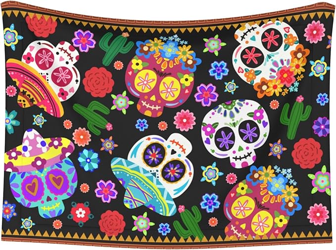 Mexican Blanket for Pet - Floral Skeletons Throw Blanket 40x30 Skull Couch Blankets for Puppy Dogs Cats