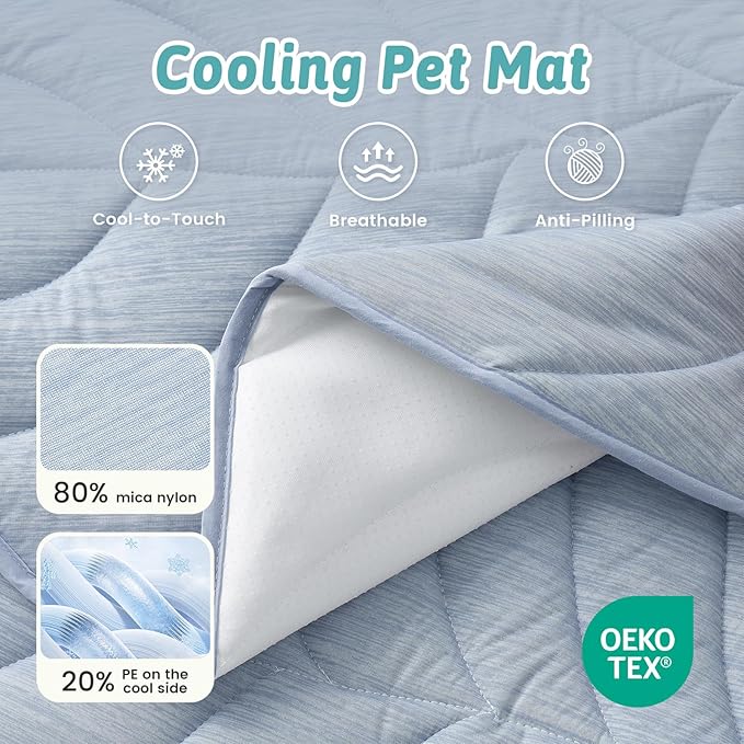 Dog Cooling Mat, Q-Max > 0.4 Leaf Shaped Pet Pad, Liquid Pee Proof Summer Mat for Cats, Washable Sleep Blanket for Bed Couch Floor Indoor, 27x23 inch, Blue