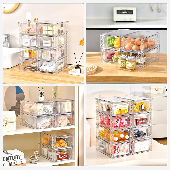 8Pack Clear Stackable Kitchen Storage Organizer, Pantry Organizers and Storage