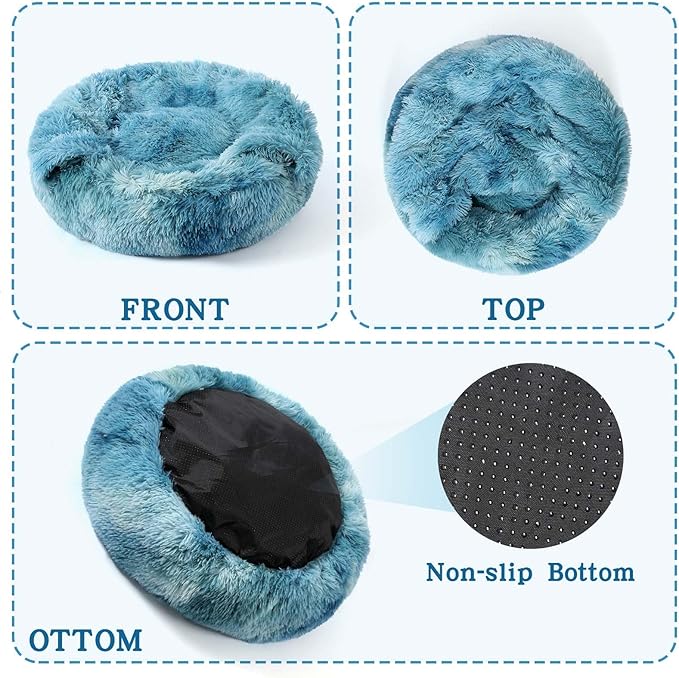NOYAL Calming Dog Bed for Anxiety, Hooded Donut Cave with Blanket, Plush Fluffy Washable Pet Bed for Small Medium Dogs & Cats