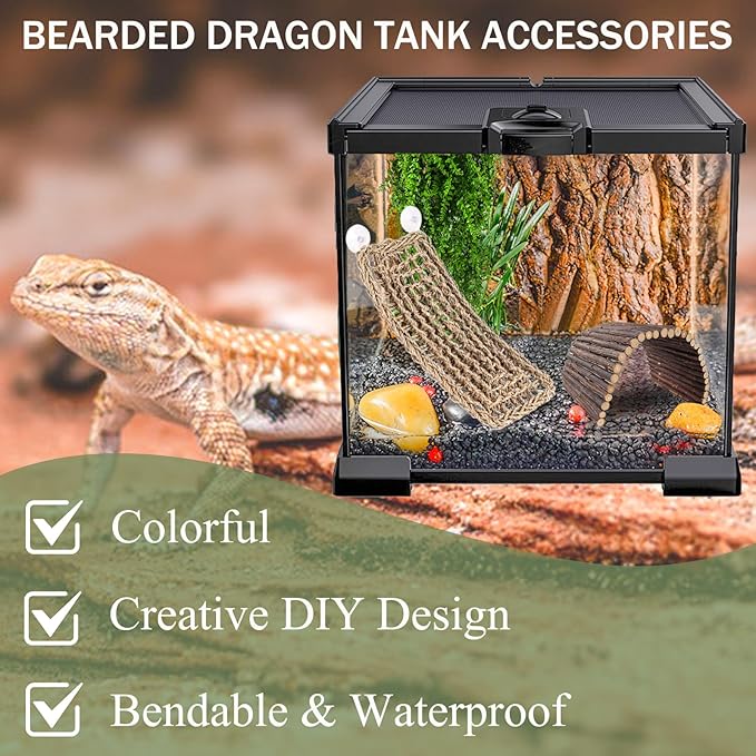 Bearded Dragon Tank Accessories, Reptile Mat Hammock Plants Bridge Jungle Climber Vines Terrarium Decorations for Bearded Dragon Lizard Snake