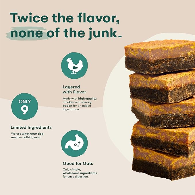 Jinx Chicken & Bacon Layers Jerky Dog Treats - Crunchy, All Natural Dog Jerky Treats with Cage-Free Chicken & Bacon - Pet Products for All Dogs (Puppies, Adults & Seniors) - 15oz