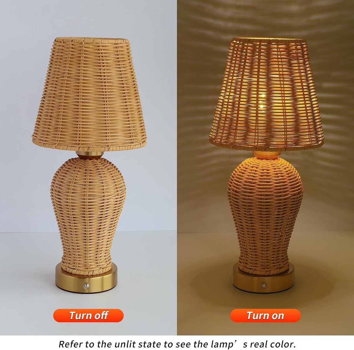 Boho Rattan Rechargeable Cordless Table Lamp, Touch Dimmable Battery Operated Table Light, for Patio Restaurant Kitchen Dining Room (Rattan Lampshade)