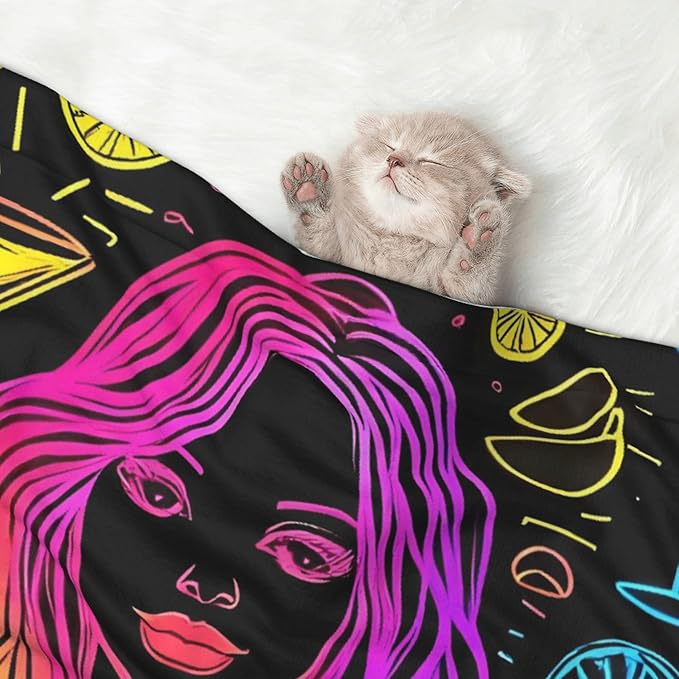 Waterproof Dog Blanket Soft Pet Blanket for Puppy Cat, Fleece Cat Throw Blankets for Furniture Bed Couch Sofa Reversible - Neon Bar Drinks