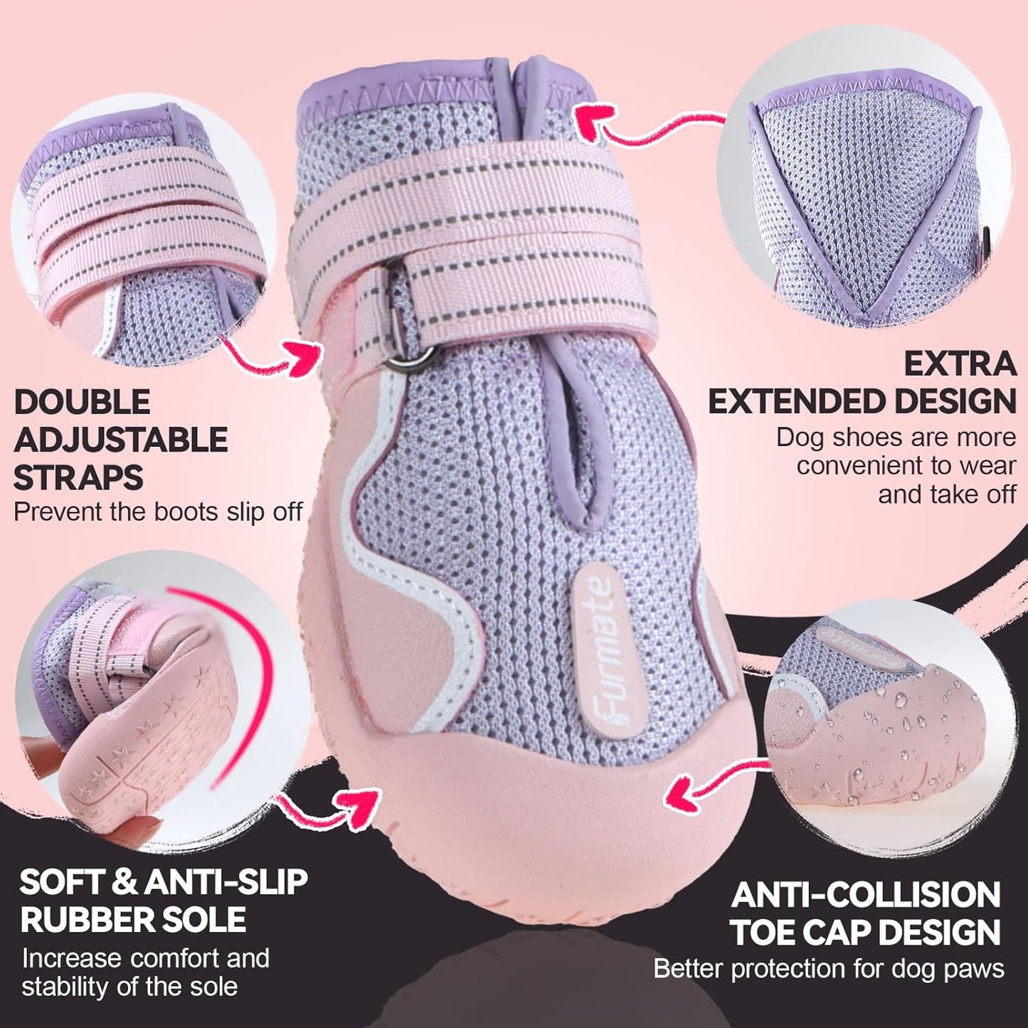 Dog Shoes for Large Small Medium Dogs, Breathable Mesh Dog Boots & Paw Protectors for Summer Hot Pavement Winter Snow, Waterproof Anti-Slip Dog Booties for Hiking Hardwood Floors(Pink-Purple5)