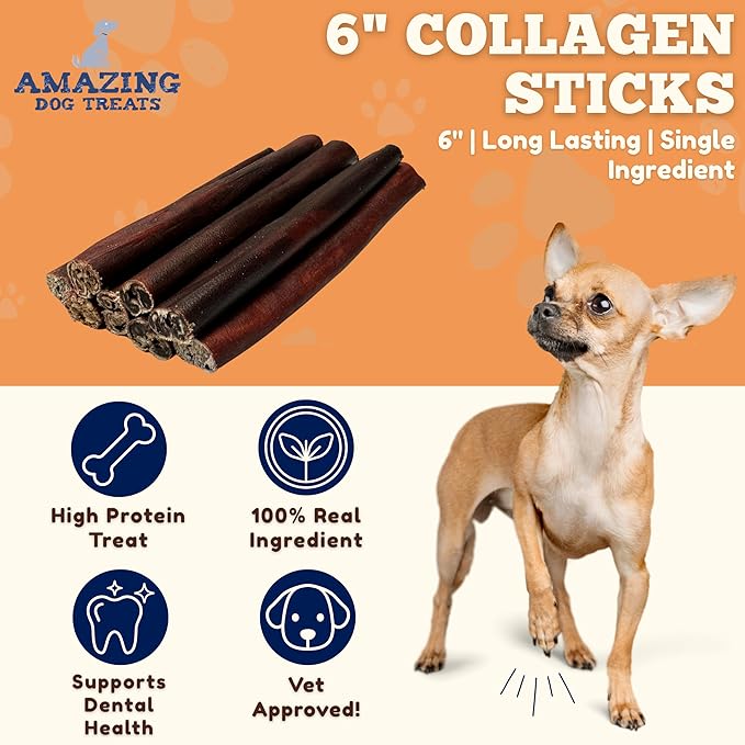 Amazing Dog Treats 6 Inch Collagen Stick - (50 Count)- Collagen Sticks for Dogs - No Hide Dog Bones