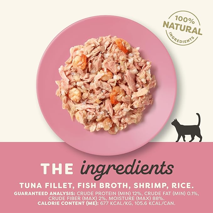 Applaws Natural Wet Cat Food in Broth, Limited Ingredient Canned Wet Cat Food, No Additives, Made with Natural Ingredients, Tuna Fillet & Shrimp in Broth (6 x 5.5oz Cans)