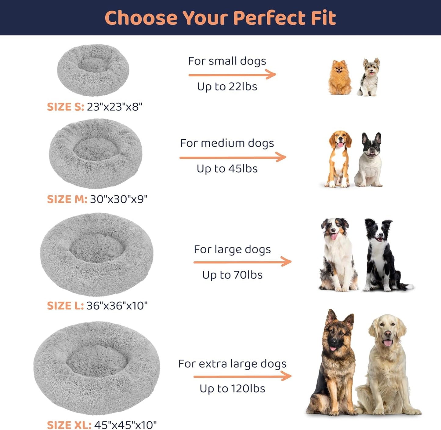 Donut Dog Bed - Premium Comfort for Anxiety Relief - Fluffy & Calming Design with Ultra-Plush Support | Cozy Round Dog Bed with Super Soft Circle Style (Size XL Grey)