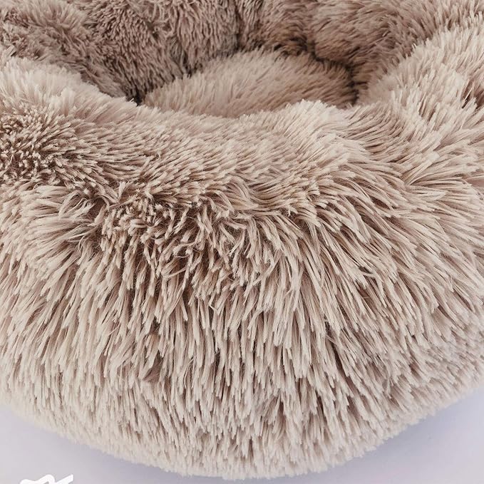 Warming Round Dog Bed for Small, Medium and Large Dogs & Cats, Short & Long Plush Pet Bed, Luxurious Faux Fur Donut Cuddler, Bolster Pet Bed & Sofa, Machine Washable 60CM 24Inch