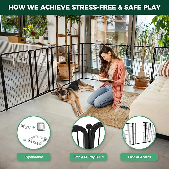 FXW Homeplus Unleashed Indoor Dog Playpen - Stress-Free and Safe Play, Heavy Duty 45 Inch 8 Panels Dog Pen for Large Dogs, Black│Patented