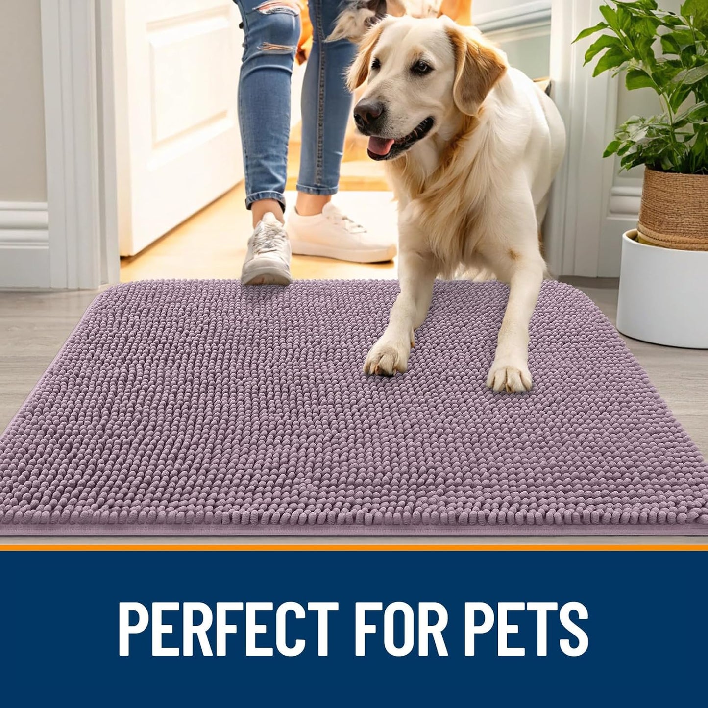 OLANLY Dog Door Mat for Muddy Paws 70x35, Absorbs Moisture and Dirt, Absorbent Non-Slip Washable Doormat, Quick Dry Chenille Mud Mat for Dogs, Entry Indoor Entryway Carpet for Inside Floor, Deep Plum