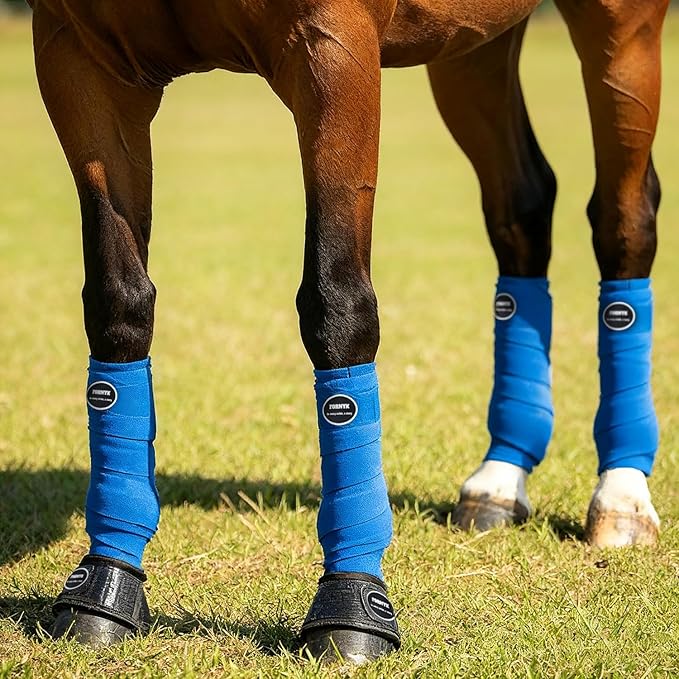 Horse Polo Leg Wraps, Fleece Wraps Elastic Bandages, Comfort Equestrian Standing Wraps, Set of 4, Boot Protection Stable Wraps Supplies (Full 10ft Blue)