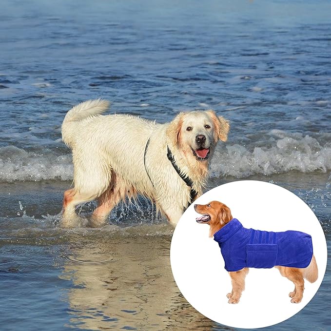Geyecete Pineapple Grid Fast Drying Super Absorbent Dog Cat Bath Robe Towel - Blue - 3XL