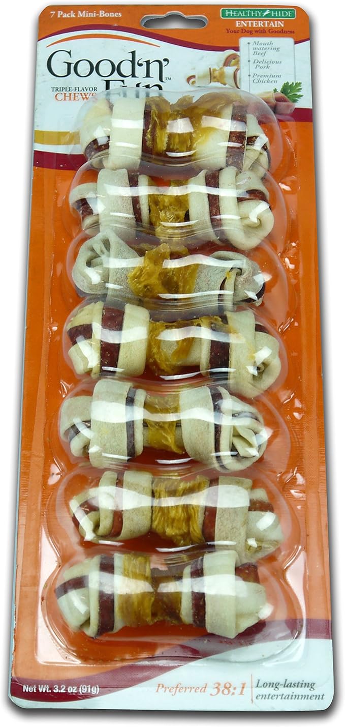 Good 'N' Fun Triple Flavor Mini Rawhide Chews, 7-Count