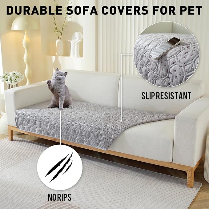 Waterproof Dog Bed Cover Non-Slip Stain Resistant pet Sofa Cushion, pet Mattress Cover Cover, Sofa Furniture Protector for Small Dogs Large Dogs and Cats (Light Gray) (82x102in)
