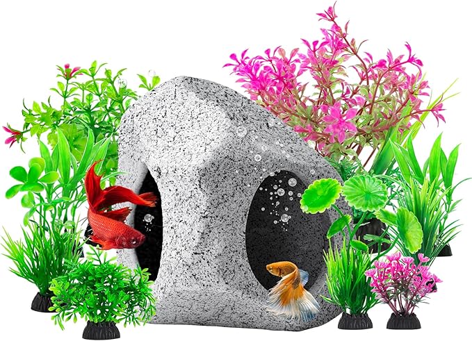 CousDUoBe 10Pcs Aquarium Hideaway Rock Cave Fish Tank Decorations quarium,Betta Toys Hideout Stones House,Safe and Non-Toxic Ceramic Fish Tank Ornaments